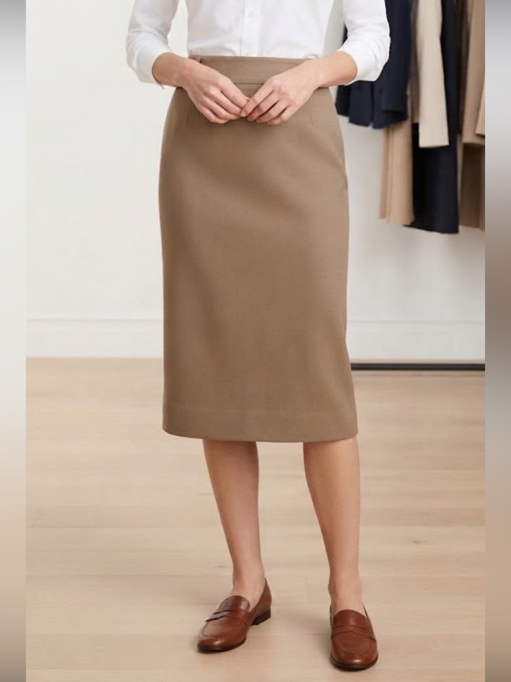 Vintage Talbots 100% Wool Tan Pencil Skirt Made in Japan Size 6